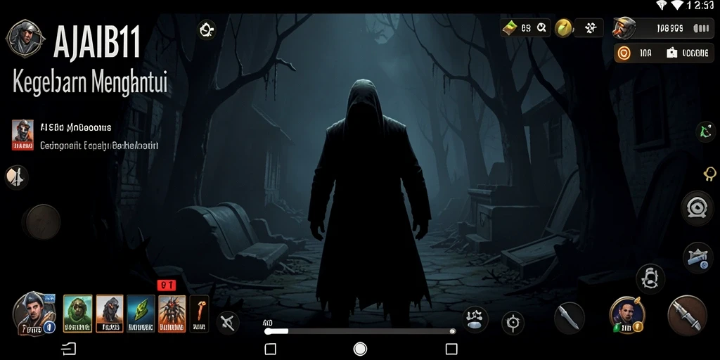 Screenshot gameplay AJAIB11 menampilkan suasana horor yang mencekam.