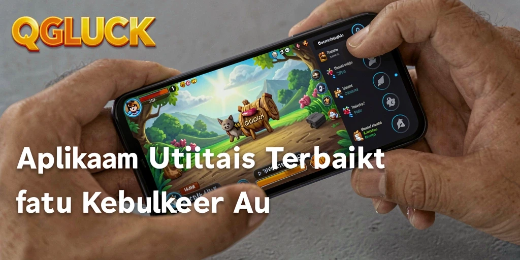 Tampilan antarmuka pengguna QGLUCK dengan fitur utilitas yang menarik